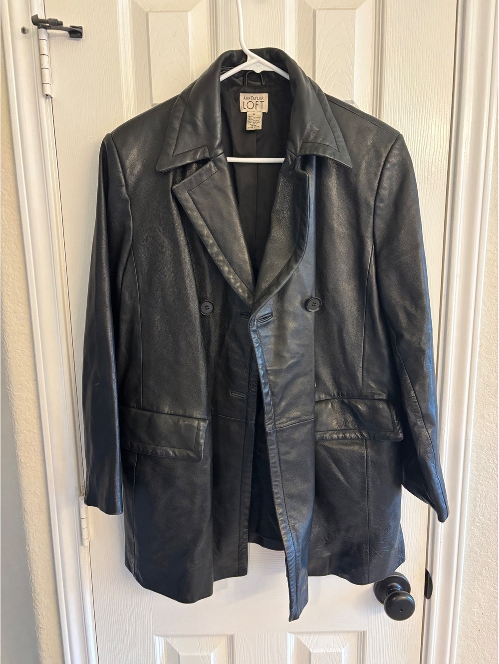 Vintage 90s/Y2K Ann Taylor LOFT Black Leather Blazer Jacket - Size L